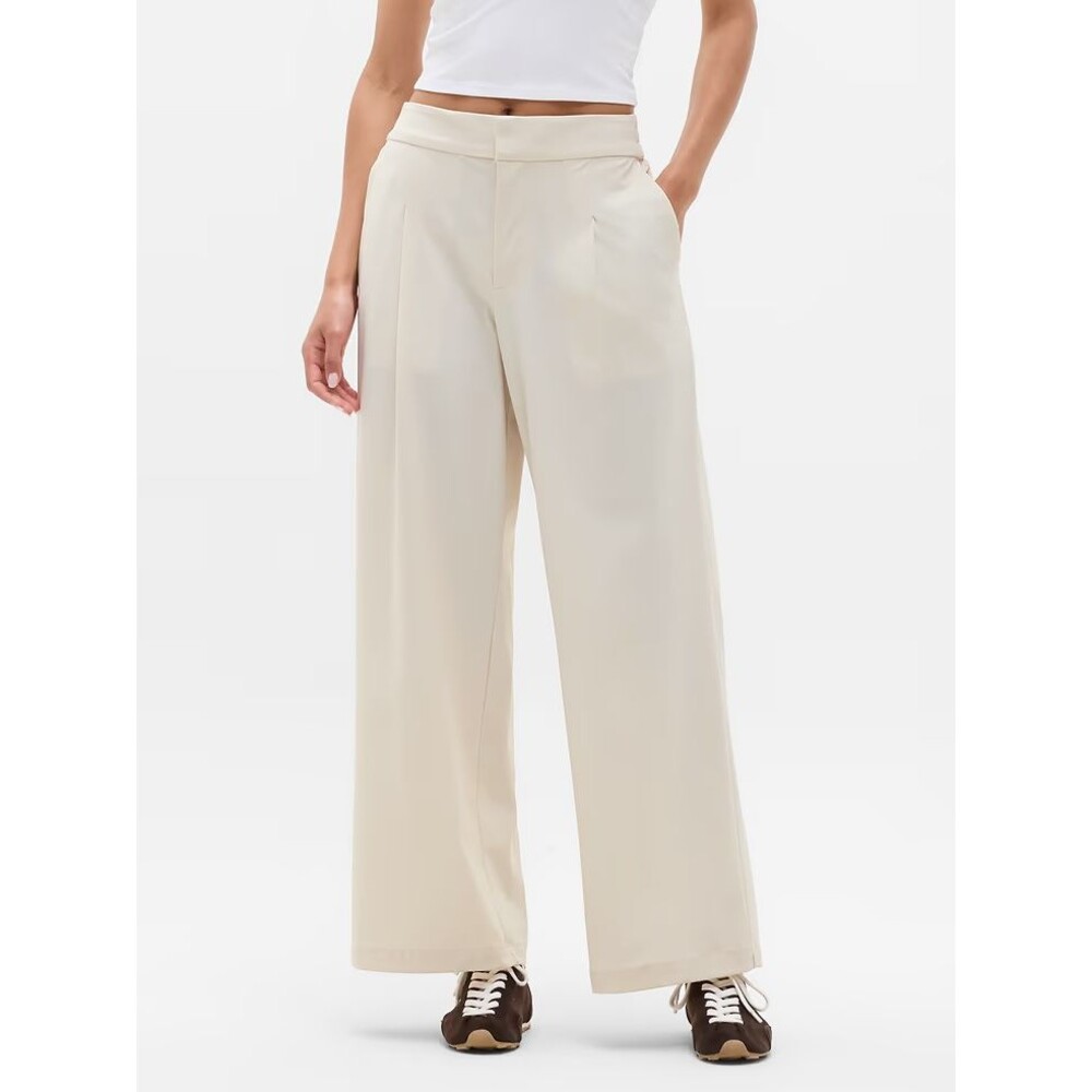 Athleta Pinnacle High Rise Trouser Pants Womens 0 Bone Wide Leg Pleated Stretch
